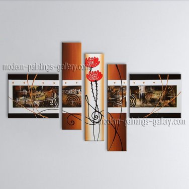 Handmade Pentaptych Modern Abstract Painting Wall Art Contemporary Decor