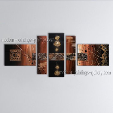Hand-painted 5 Pieces Modern Abstract Painting Wall Art Inner Stretched