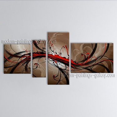 Hand-painted 4 Pieces Modern Abstract Painting Wall Art Inner Framed