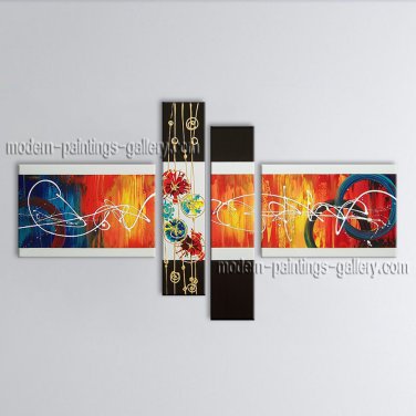 Hand Painted 4 Pieces Modern Abstract Painting Wall Art Interior Design