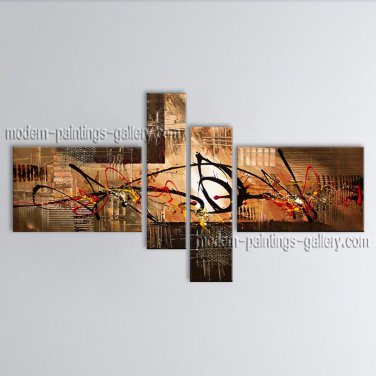 Hand-painted 4 Pieces Modern Abstract Painting Wall Art Oil On Canvas