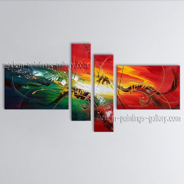 Hand Painted 4 Pieces Modern Abstract Painting Wall Art Interior Design