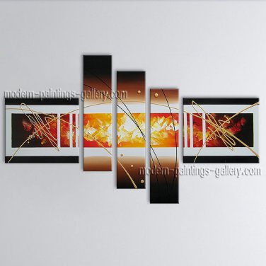Hand Painted Pentaptych Modern Abstract Painting Wall Art Interior Design