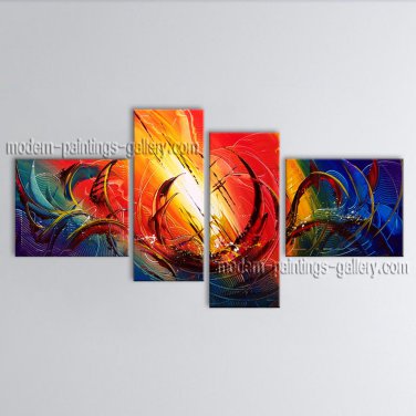 Hand Painted 4 Pieces Modern Abstract Painting Wall Art Artwork Images