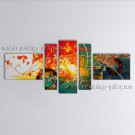 Hand Painted Pentaptych Modern Abstract Painting Wall Art Inner Stretched