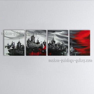 Hand-painted Tetraptych Modern Abstract Painting Wall Art Interior Design