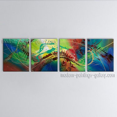 Hand Painted Tetraptych Modern Abstract Painting Wall Art Gallery Wrapped