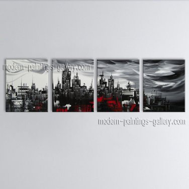 Hand-painted Tetraptych Modern Abstract Painting Wall Art Gallery Wrapped