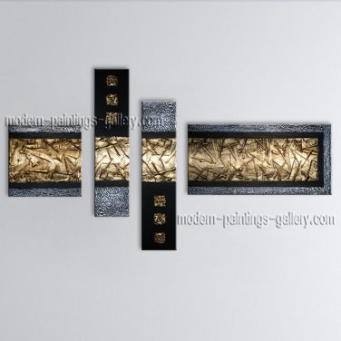 Hand Painted 4 Pieces Modern Abstract Painting Wall Art Inner Stretched
