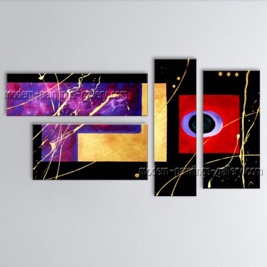 Hand-painted 4 Pieces Modern Abstract Painting Wall Art Inner Framed
