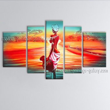 Handmade 5 Pieces Modern Abstract Painting Wall Art Figure Oil On Canvas