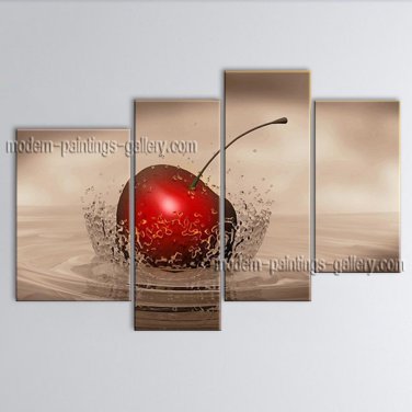 Handmade 4 Pieces Modern Abstract Painting Wall Art Apple Oil Paintings