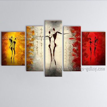 Pentaptych Modern Abstract Painting Wall Art Figure Inner Stretched