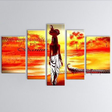 Pentaptych Modern Abstract Painting Wall Art Figure Inner Stretched