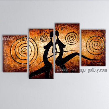 Handmade 4 Pieces Modern Abstract Painting Wall Art Figure Ready To Hang