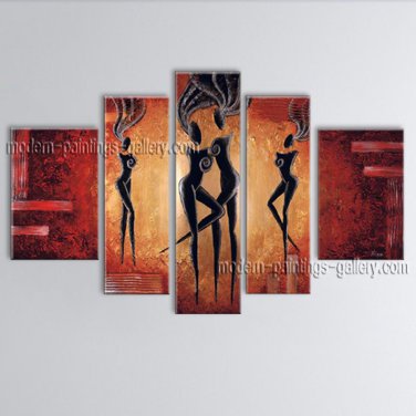 Pentaptych Modern Abstract Painting Wall Art Figure Gallery Wrapped