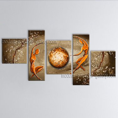 Handmade 5 Pieces Modern Abstract Painting Wall Art Figure Gallery Wrapped