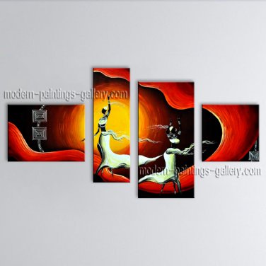 Tetraptych Modern Abstract Painting Wall Art Figure Gallery Wrapped