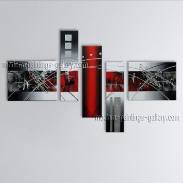 Hand Painted Pentaptych Modern Abstract Painting Wall Art Inner Framed