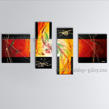 Hand Painted 4 Pieces Modern Abstract Painting Wall Art Artist Artworks