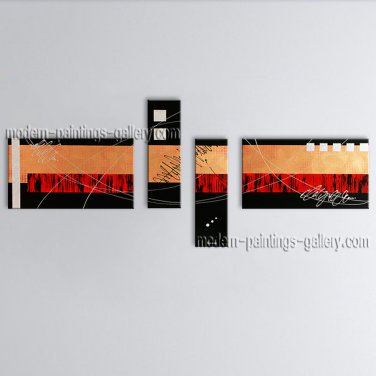 Hand Painted Tetraptych Modern Abstract Painting Wall Art Inner Framed