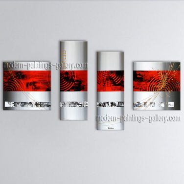 Hand-painted 4 Pieces Modern Abstract Painting Wall Art Ready To Hang