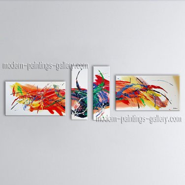 Hand-painted 4 Pieces Modern Abstract Painting Wall Art Inner Stretched