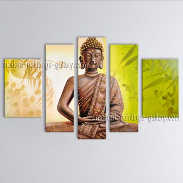 Pentaptych Feng Shui Zen Art Contemporary Painting Buddha Oil On Canvas