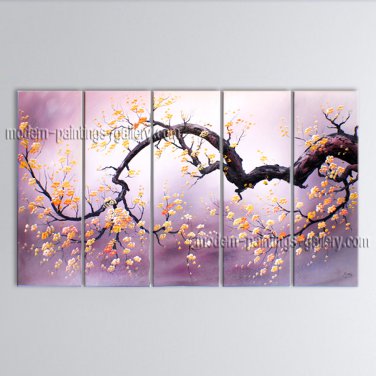 Pentaptych Contemporary Wall Art Floral Plum Blossom Inner Stretched