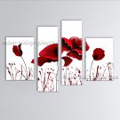 4 Pieces Contemporary Wall Art Floral Painting Poppy Flower Oil Canvas
