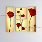 Tetraptych Contemporary Wall Art Floral Painting Poppy Decoration Ideas