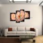 Tetraptych Contemporary Wall Art Floral Painting Poppy Flower On Canvas