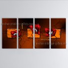 Tetraptych Contemporary Wall Art Floral Painting Poppy Flowers Artwork