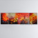 Triptych Contemporary Wall Art Floral Painting Poppy Flower Oil Canvas