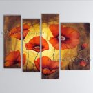 Tetraptych Contemporary Wall Art Floral Painting Poppy Flower On Canvas