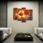 Tetraptych Contemporary Wall Art Floral Painting Poppy Flower On Canvas