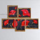 5 Pieces Contemporary Wall Art Floral Poppy Flower Gallery Wrapped