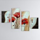Tetraptych Contemporary Wall Art Floral Painting Poppy Flower Oil Canvas