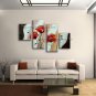 Tetraptych Contemporary Wall Art Floral Painting Poppy Flower Oil Canvas