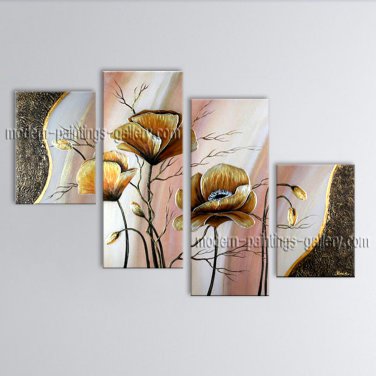 Tetraptych Contemporary Wall Art Floral Painting Poppy Flower Paintings