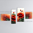 Tetraptych Contemporary Wall Art Floral Painting Poppy Flower Oil Canvas