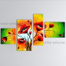 4 Pieces Contemporary Wall Art Floral Painting Poppy Flowers Artwork
