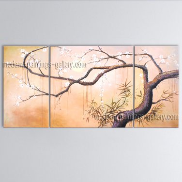 Triptych Contemporary Wall Art Floral Painting Plum Blossom Ready To Hang