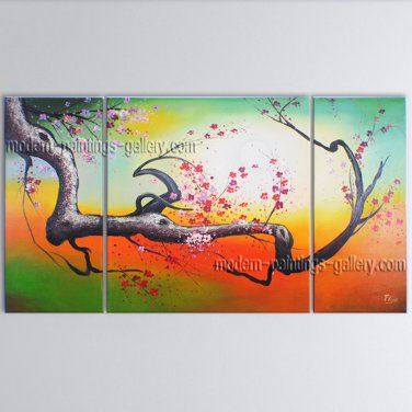 Triptych Contemporary Wall Art Floral Painting Plum Blossom Oil On Canvas