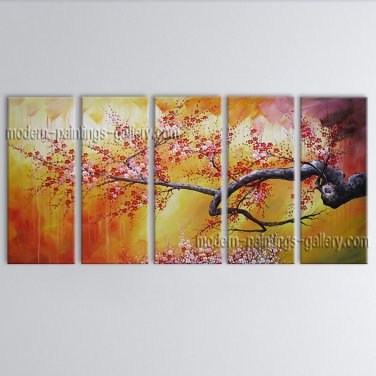 Pentaptych Contemporary Wall Art Floral Cherry Blossom Tree Paintings