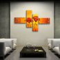 Tetraptych Contemporary Wall Art Floral Painting Poppy Flower On Canvas