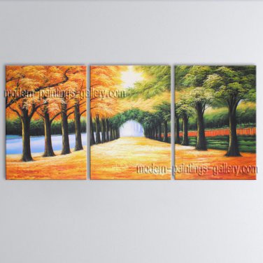 Triptych Contemporary Wall Art Landscape Painting Park Gallery Wrapped