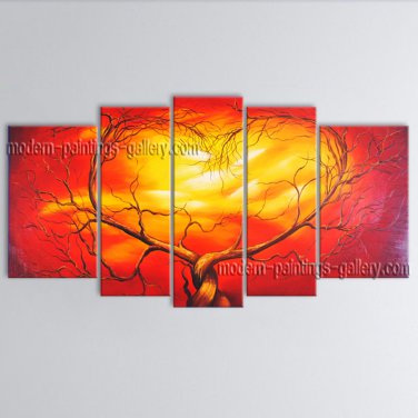 Pentaptych Contemporary Wall Art Landscape Painting Tree Inner Stretched