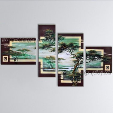 Tetraptych Contemporary Wall Art Landscape Painting Tree Ready To Hang