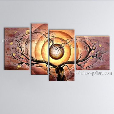 Tetraptych Contemporary Wall Art Landscape Painting Tree Oil On Canvas